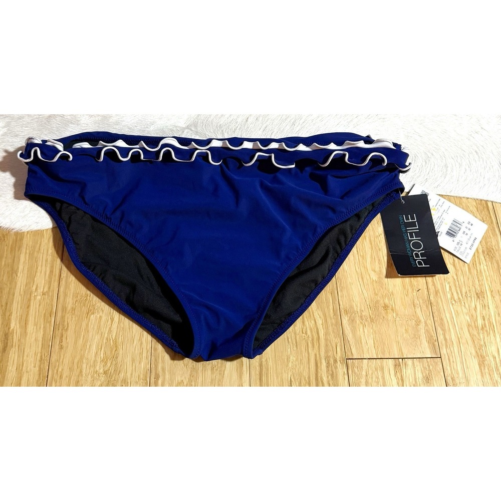 Profile Gottex Bathing Suit Size 14 Womens New Navy Ruffle Bikini Bottoms‎ NWT